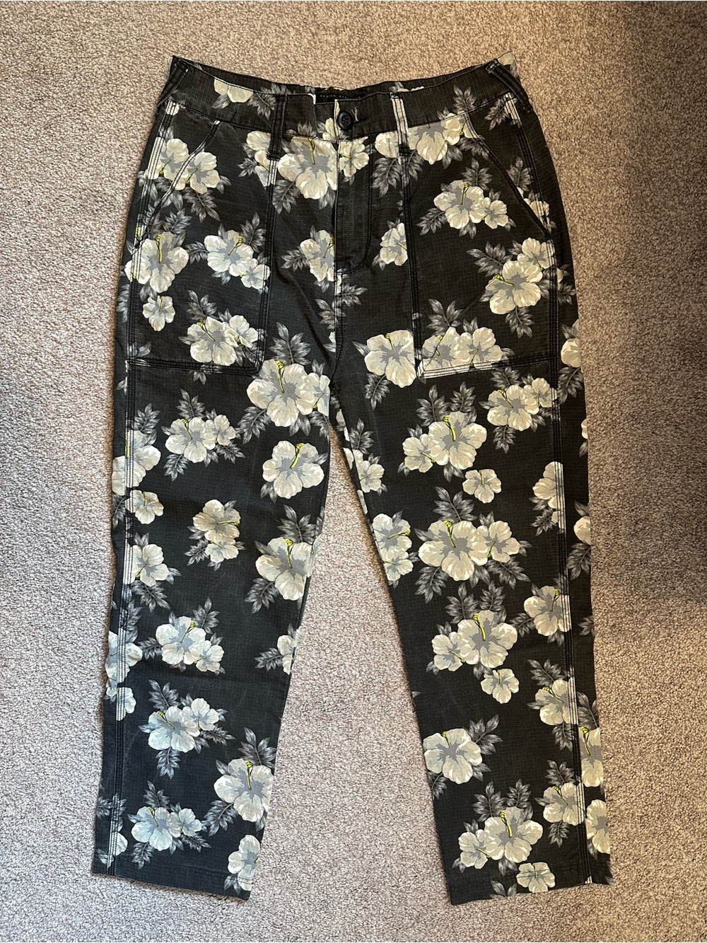 10.Deep Revolve Mens Pants Hibiscus Sz 32 Floral Tropical Modern Cotton Summer